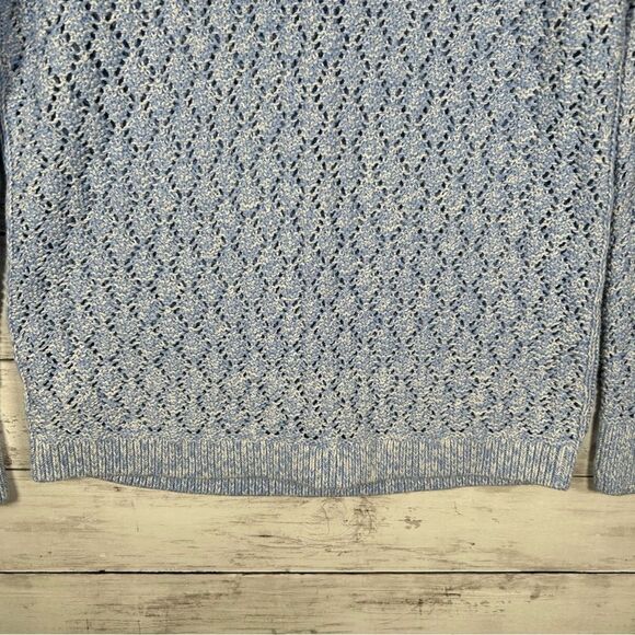 Talbots Pointelle Blue White Cotton Acrylic Sweater M NWT $89 - Picture 6 of 8